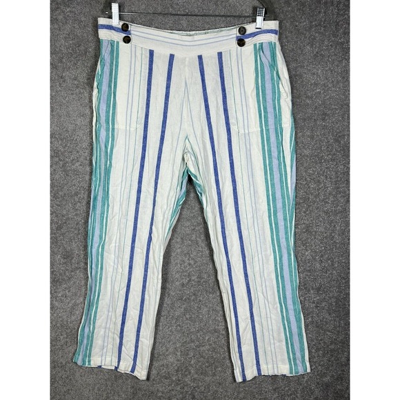 Ellen Tracy Linen Rayon Striped Pull On Pants Womens Size XL Pockets - Picture 1 of 16
